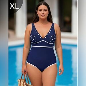 BMJL Tummy Control One-Piece Swimsuit – Navy Blue – Size XL